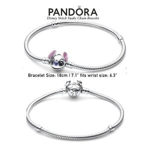 PANDORA Disney Stitch Snake Chain Bracelet (18cm|7.1”) w/box